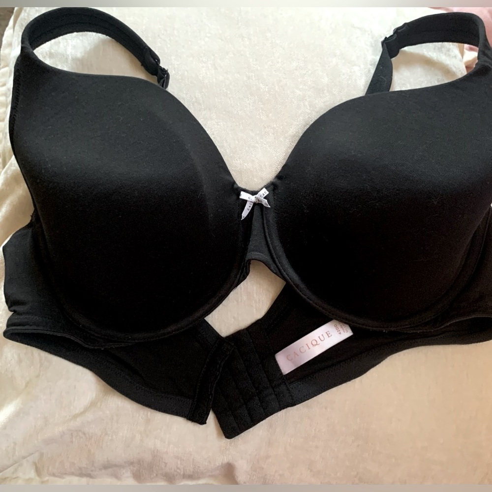 Cacique Cotton collection Plunge Black Bra 42DD - Picture 2 of 8